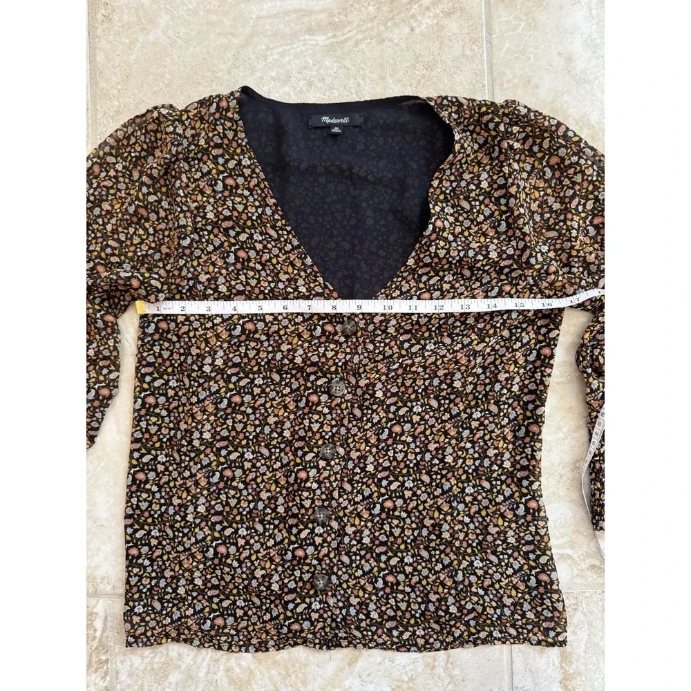 Madewell (Re)sourced Georgette Smocked-Cuff‎ Button-Front Shirt Paisley Sz 00
